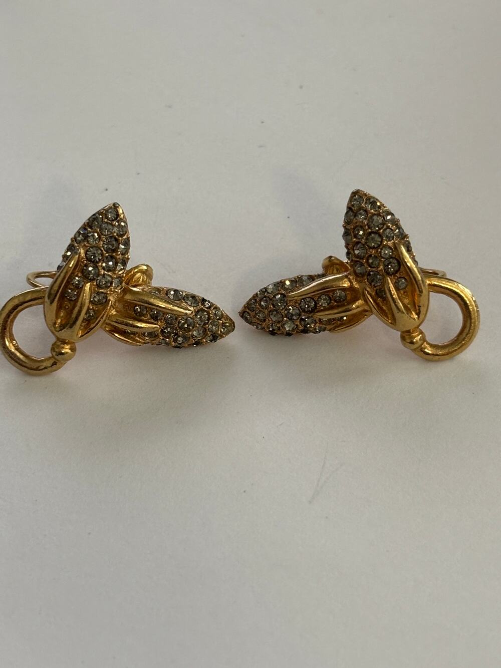 Vintage Designer Gold Tone Clip On Earrings Rhinestones